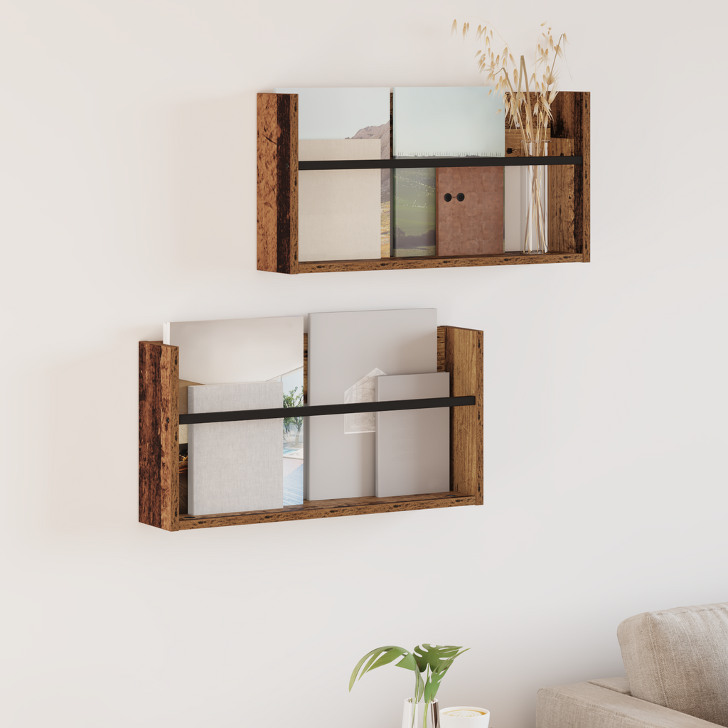 vidaXL Regał na gazety z półką 2 szt. Stare drewno 60 x 12 x 30 cm