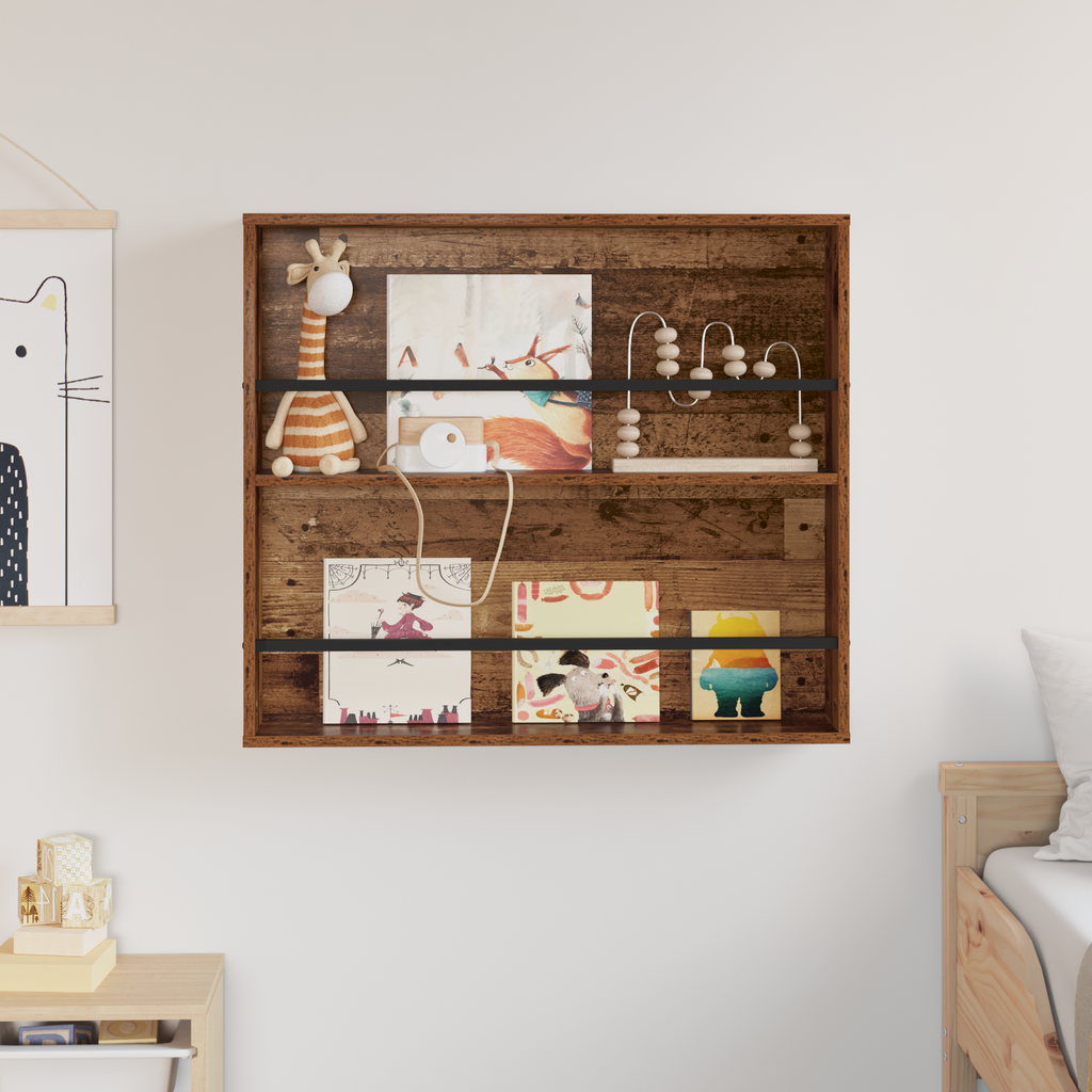 vidaXL Regał na gazety z półką Stare drewno 80 x 12 x 70 cm