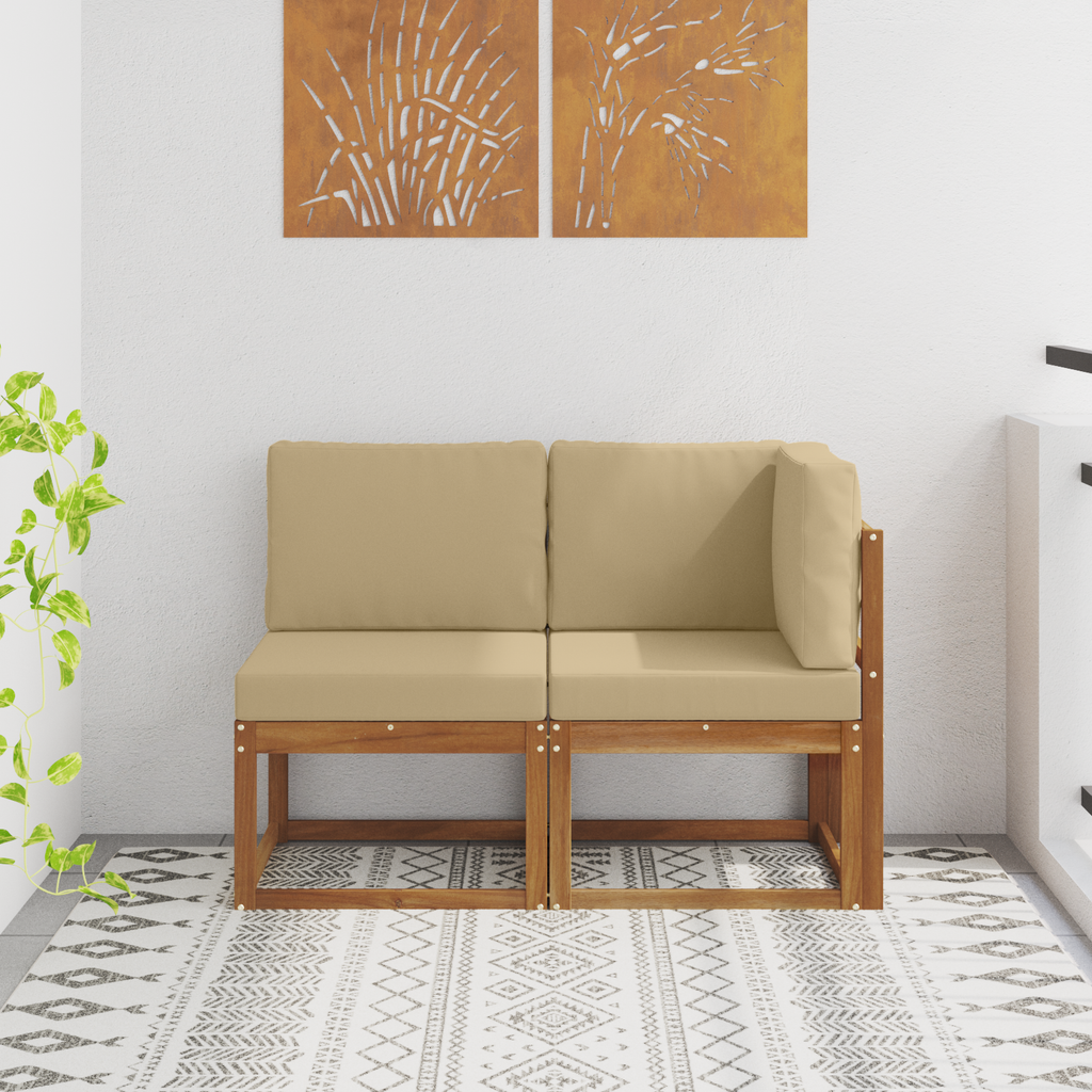 vidaXL Modułowa sofa na zewnątrz 2 Sztuka Naturalny i Beżowy