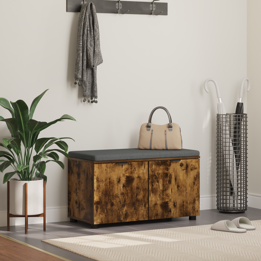 vidaXL Ławka w przedpokoju z poduszką Dąb Wędzony 80 x 38 x 46 cm