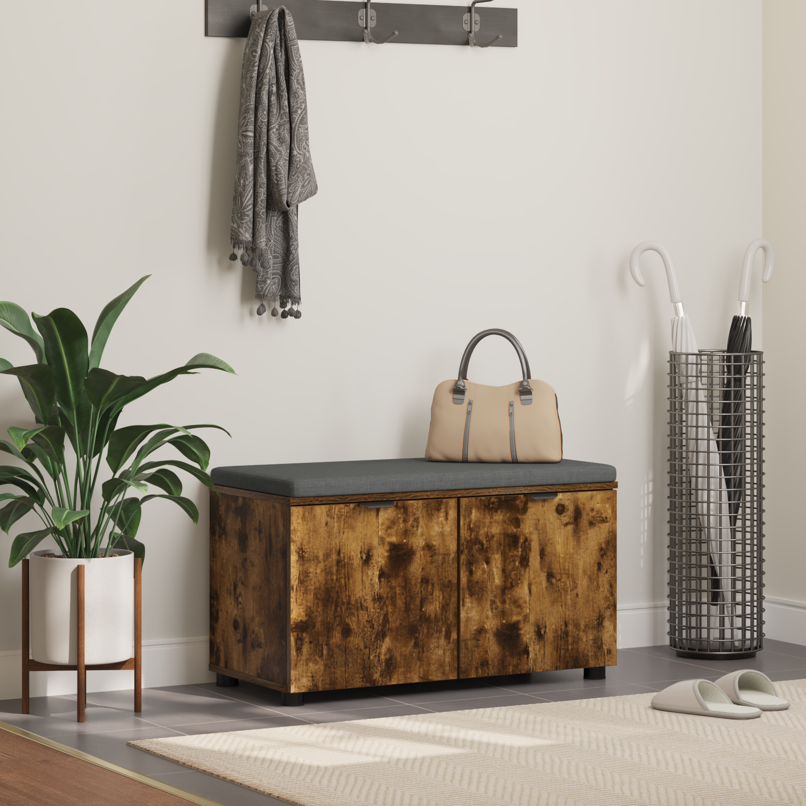 vidaXL Ławka w przedpokoju z poduszką Dąb Wędzony 80 x 38 x 46 cm