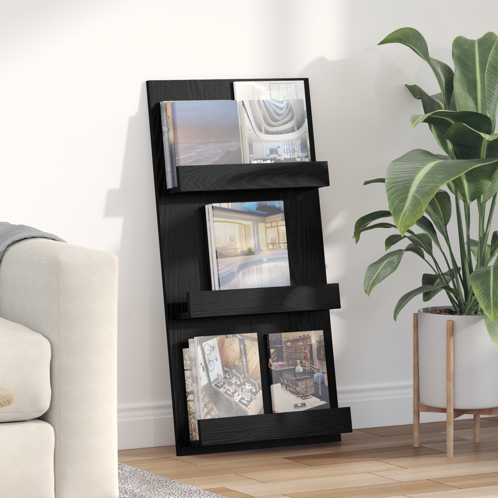 vidaXL Regał na gazety Czarny Dąb 51 x 11 x 102 cm Drewno inżynieryjne