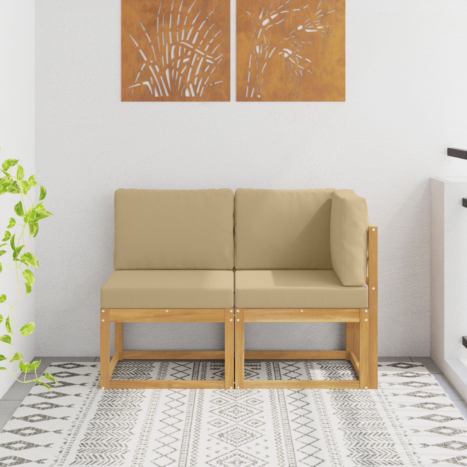 vidaXL Modułowa sofa na zewnątrz 2 Sztuka Biały Lite Drewno Akacji