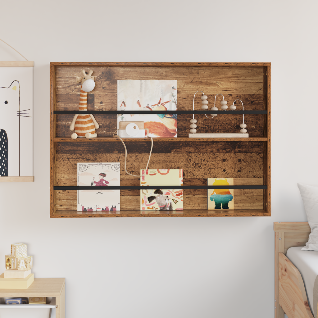 vidaXL Regał na gazety z półką Stare drewno 100 x 12 x 70 cm
