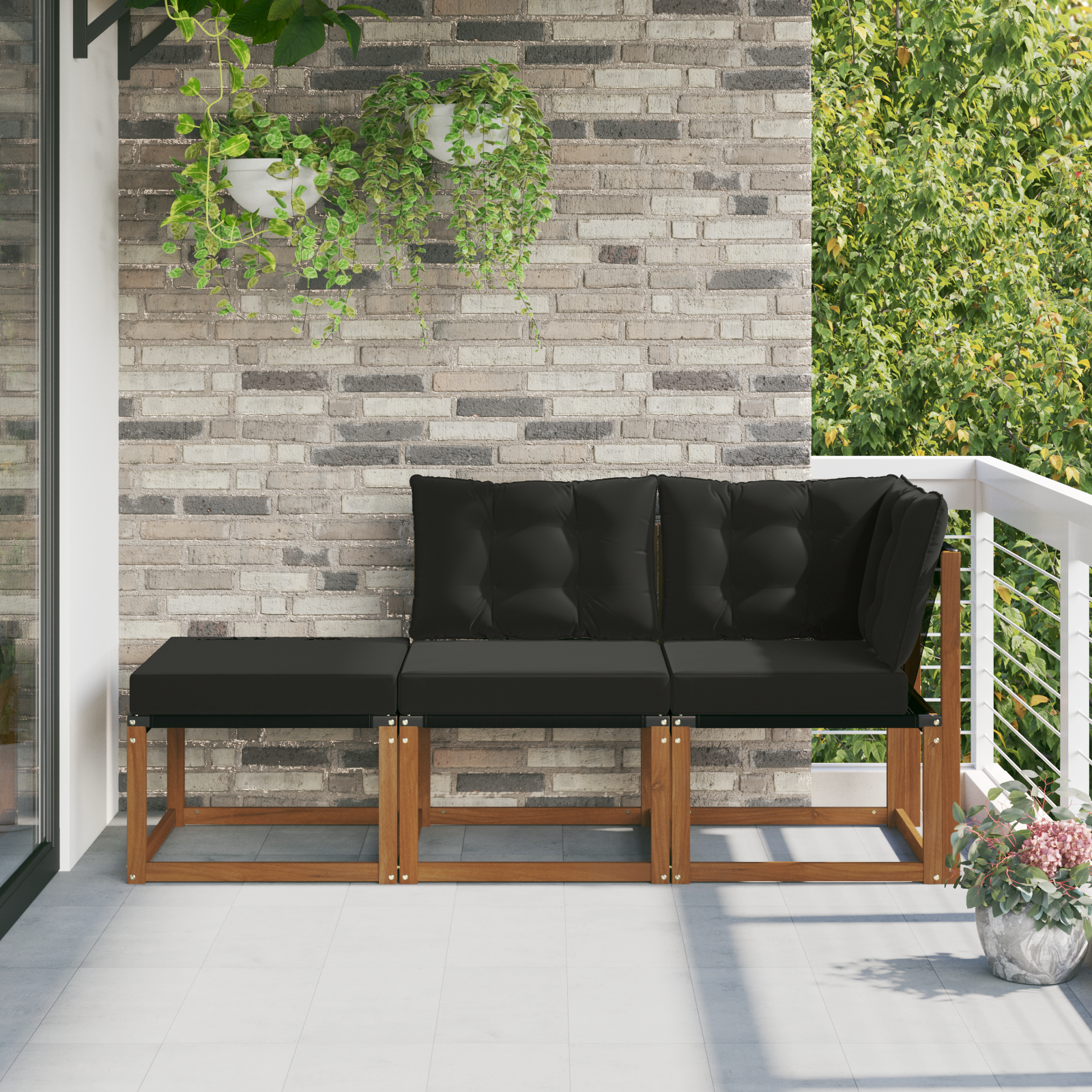 vidaXL Modułowa sofa na zewnątrz 3 Sztuka Naturalny i czarny