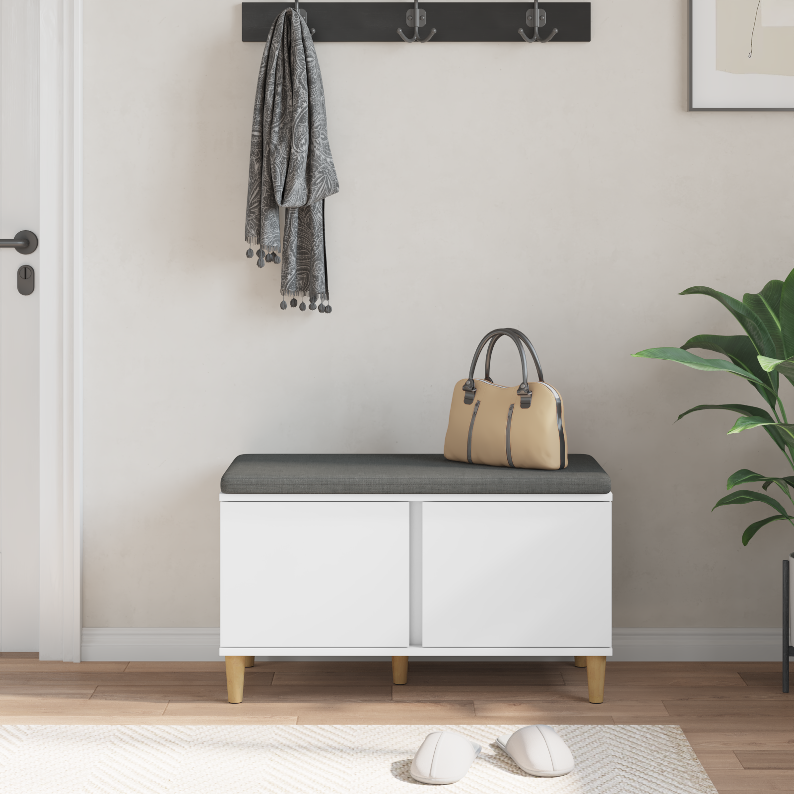 vidaXL Ławka w przedpokoju z poduszką z drzwiami Biały 80 x 38 x 46 cm