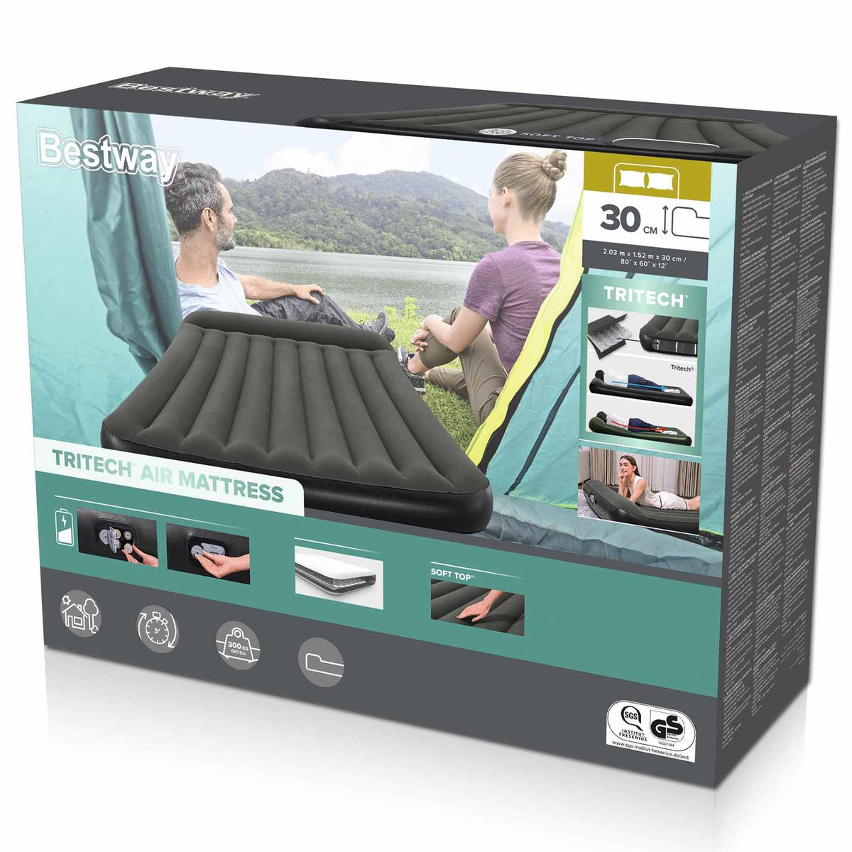 Bestway Materac powietrzny 2-osobowy 203 x 152 x 22 cm Czarny