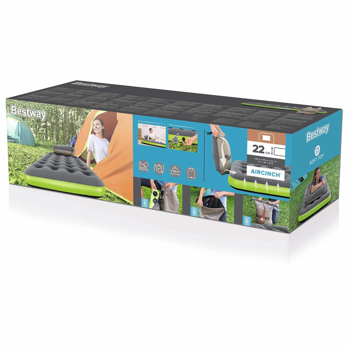 Bestway Materac powietrzny 1-osobowy 188 x 99 x 22 cm Szary i zielony