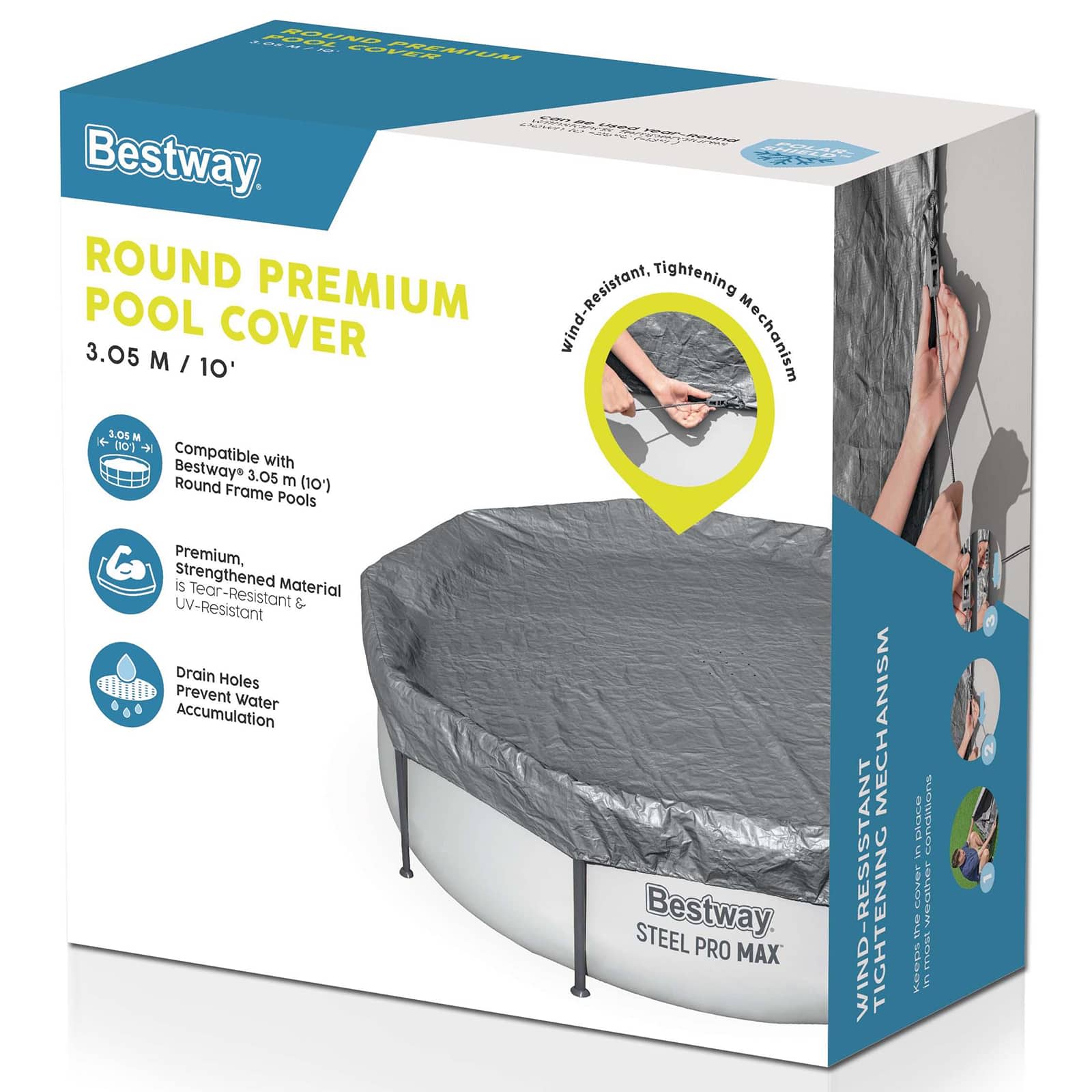 Bestway Pokrywa Basenowa Ø3,05 m Okrągły Poliester Szary