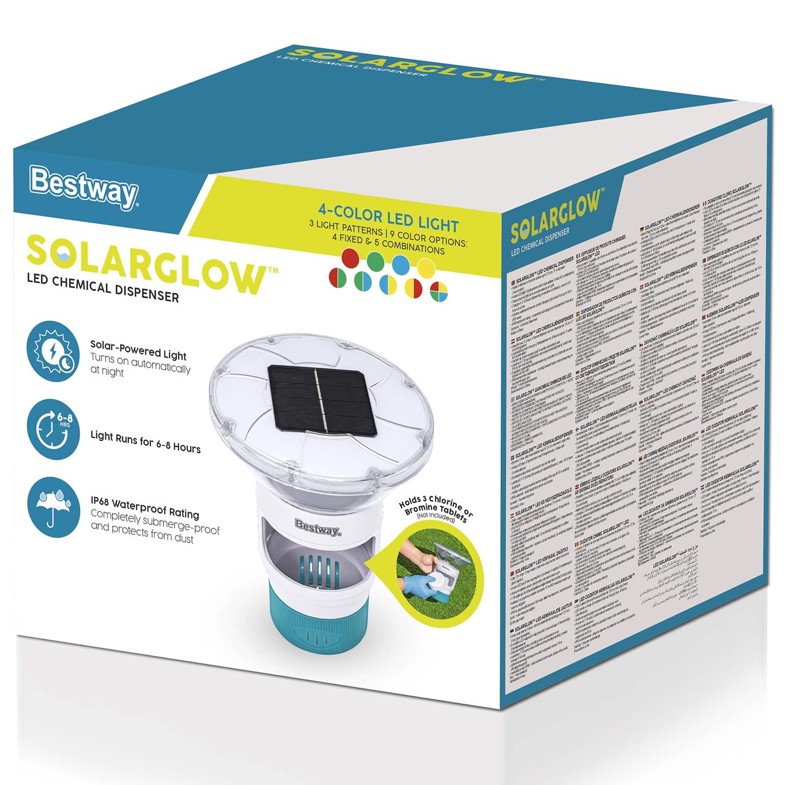 Bestway Pływająca lampa solarna z paskami LED Biały Ø 7,6 cm PC i ABS