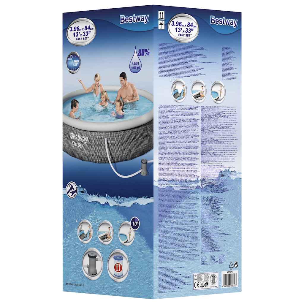 Bestway Nadmuchiwany basen ogrodowy Fast Set, zestaw z pompą, 396x84cm