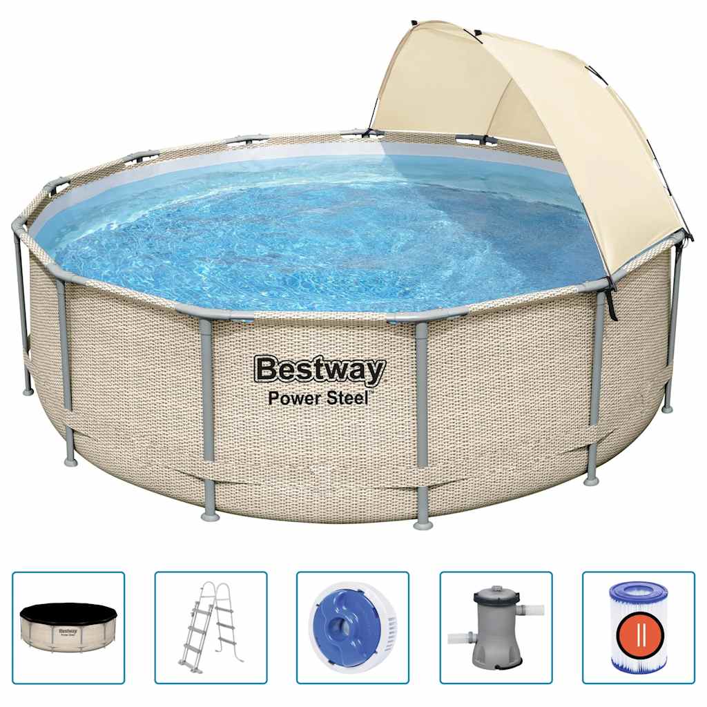 Bestway Basen Power Steel z akcesoriami i daszkiem, 396x107 cm