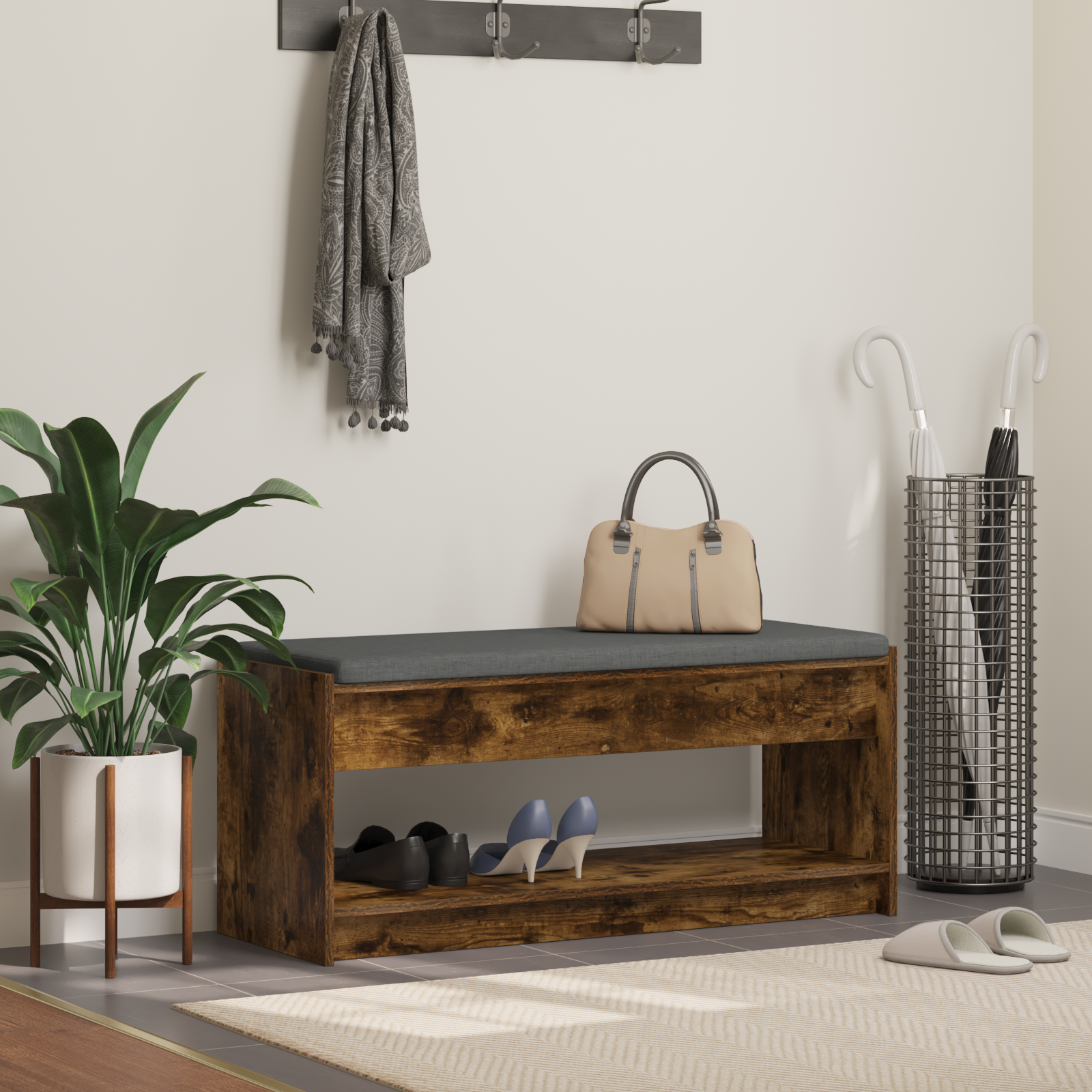 vidaXL Ławka w przedpokoju z poduszką Dąb Wędzony 103 x 38 x 45 cm