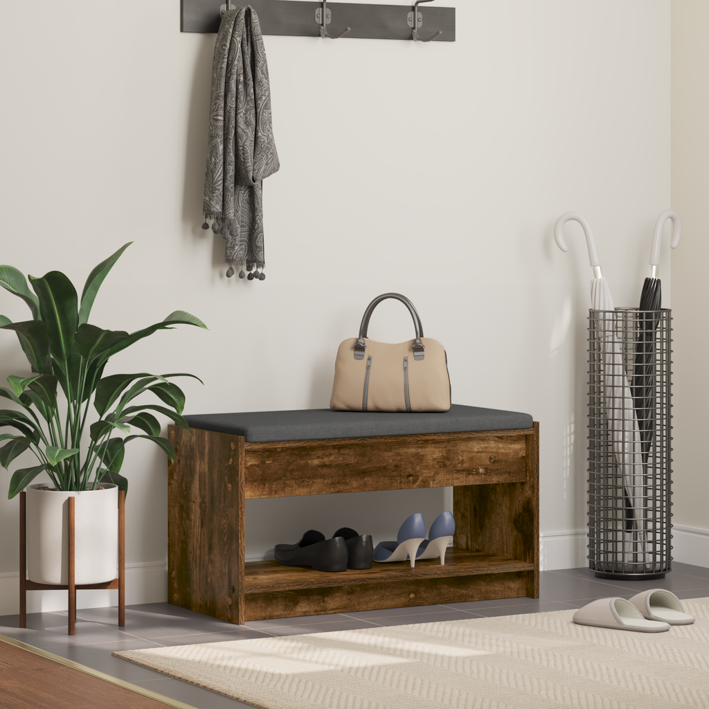 vidaXL Ławka w przedpokoju z poduszką Dąb Wędzony 83 x 38 x 45 cm