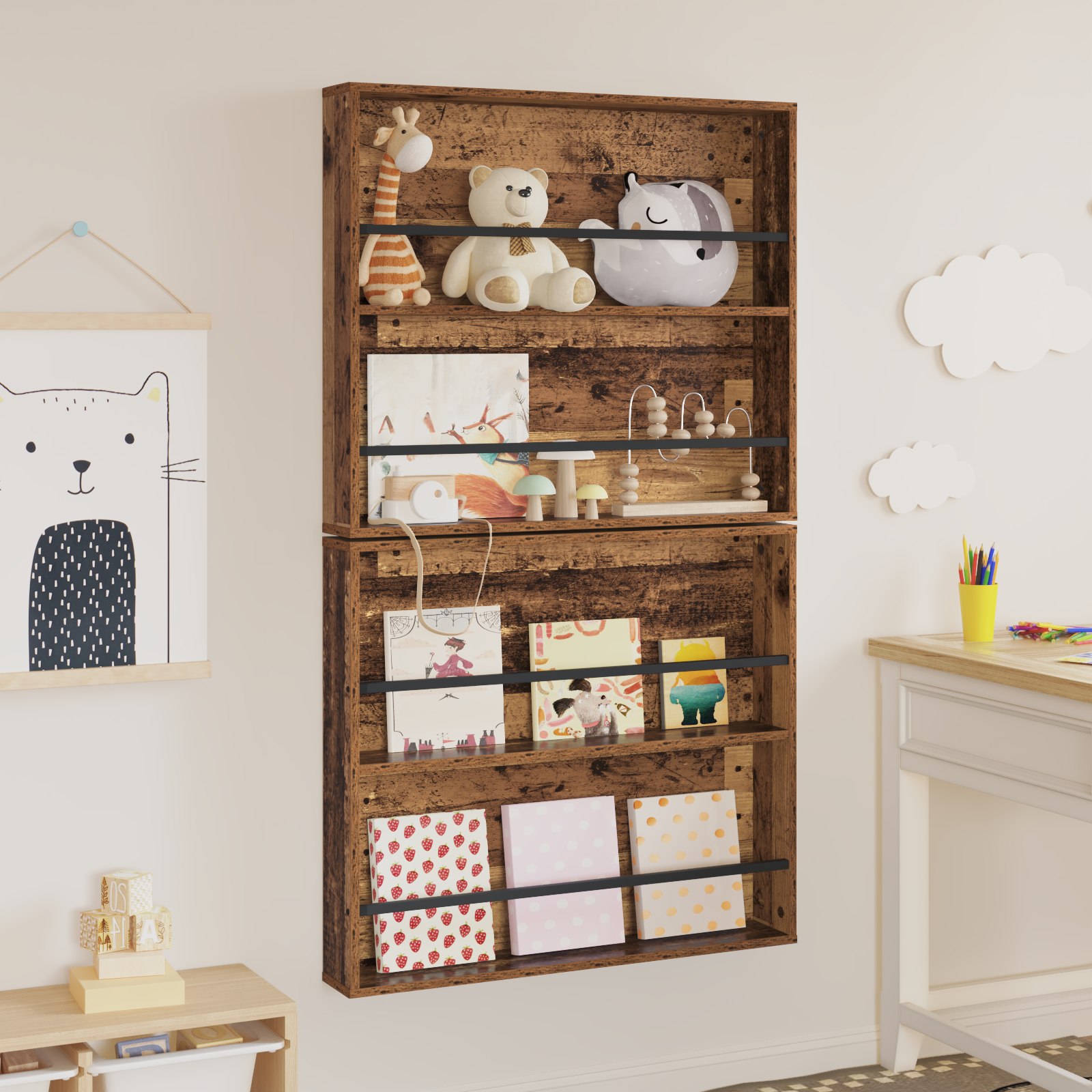 vidaXL Regał na gazety z półką 2 szt. Stare drewno 80 x 12 x 70 cm