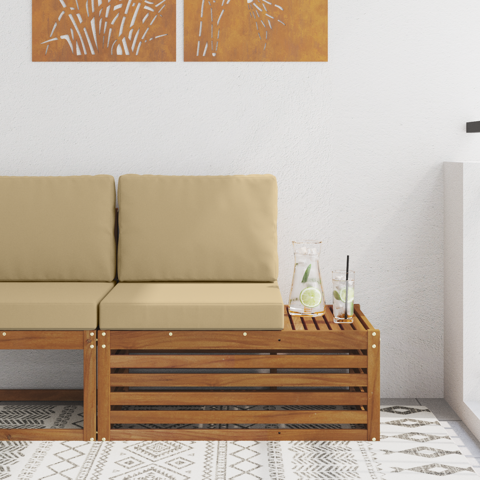 vidaXL Sofa końcowa na zewnątrz z poduszką Naturalny 91 x 63 x 73 cm