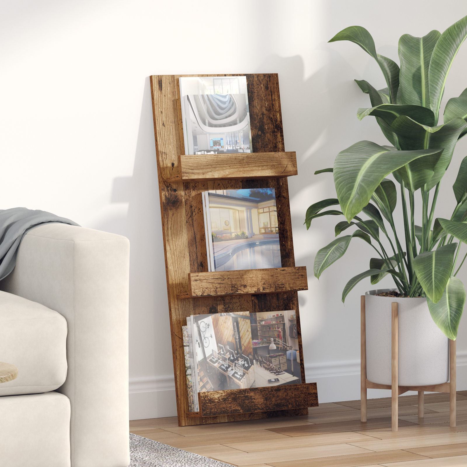 vidaXL Regał na gazety z półką Stare drewno 43 x 11 x 102 cm
