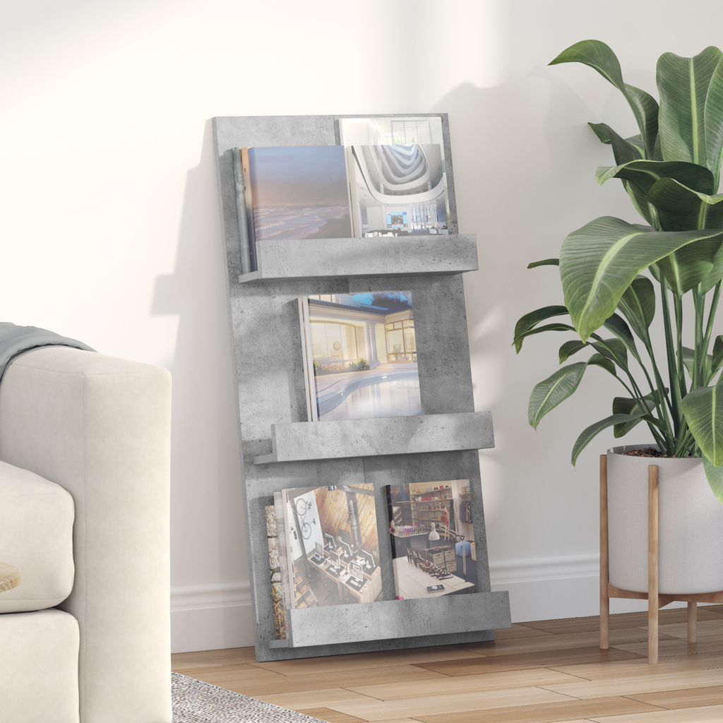 vidaXL Regał na gazety z półką Betonowy szary 51 x 11 x 102 cm