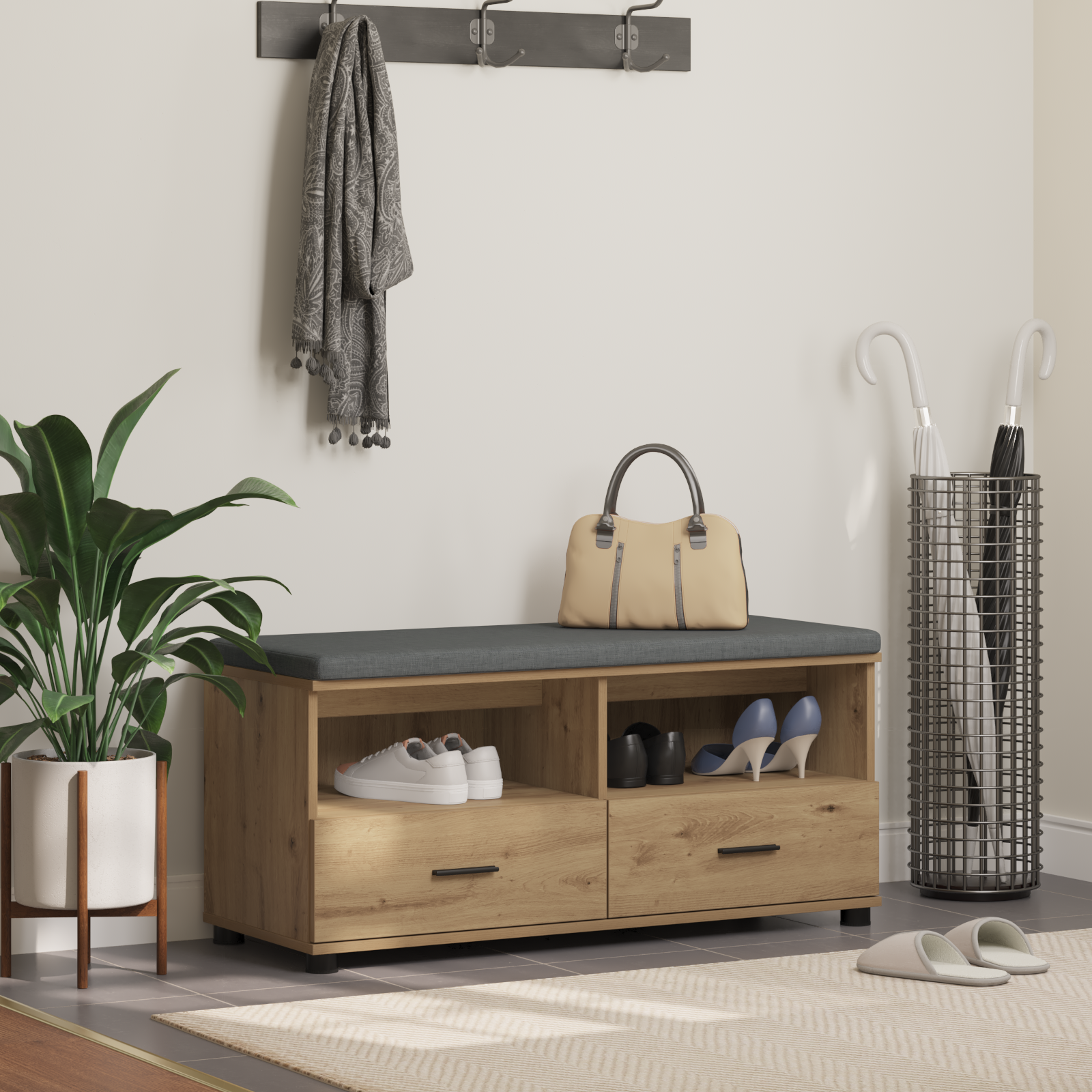 vidaXL Ławka w przedpokoju z półką Dąb Rzemieślniczy 100 x 38 x 46 cm