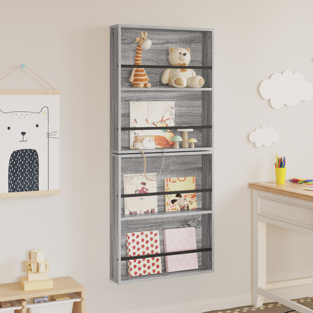 vidaXL Regał na gazety z półką 2 pcs Szary Sonoma 60 x 12 x 70 cm