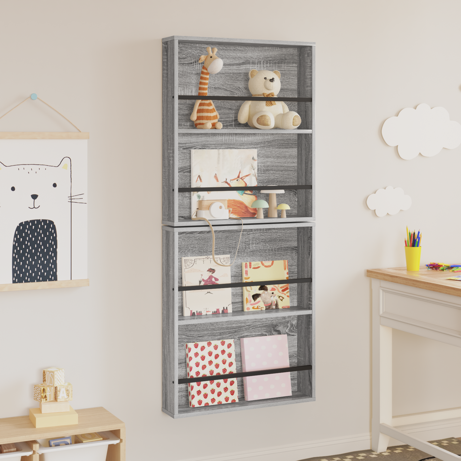 vidaXL Regał na gazety z półką 2 pcs Szary Sonoma 60 x 12 x 70 cm