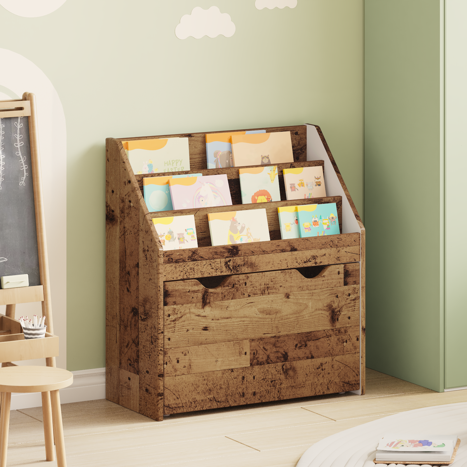 vidaXL Biblioteczka dla dzieci Stare drewno 60 x 29,5 x 69 cm