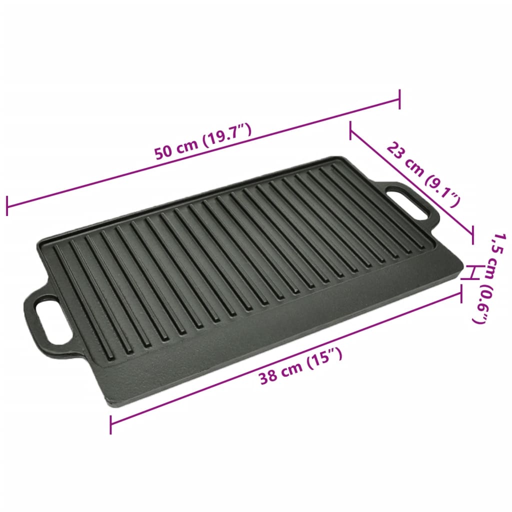 vidaXL Żeliwna płyta grillowa, dwustronna, 50x23 cm