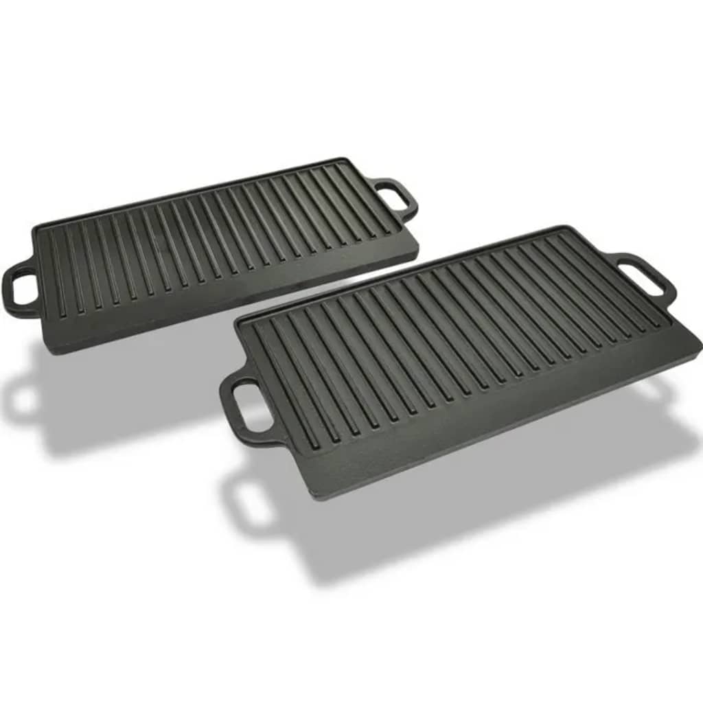 vidaXL Żeliwne płyty grillowe, dwustronne, 2 szt, 38 x 23 cm