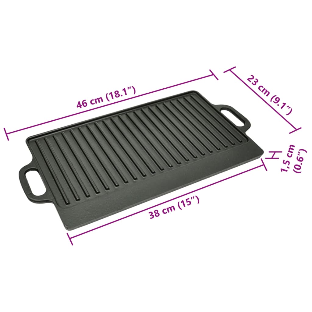 vidaXL Żeliwne płyty grillowe, dwustronne, 2 szt, 38 x 23 cm