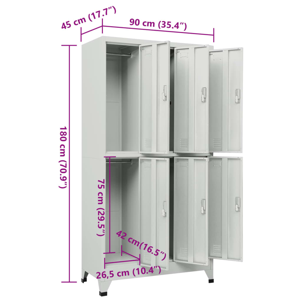 vidaXL Zamykana szafka o 6 przegrodach, stalowa, 90x45x180 cm, szara