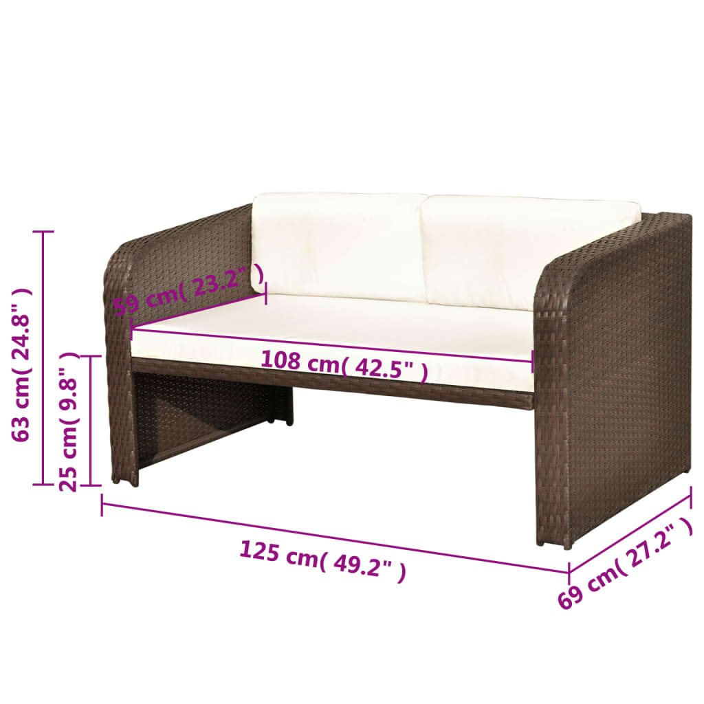 vidaXL 4-cz. zestaw wypoczynkowy do ogrodu, poduszki, rattan PE, brąz