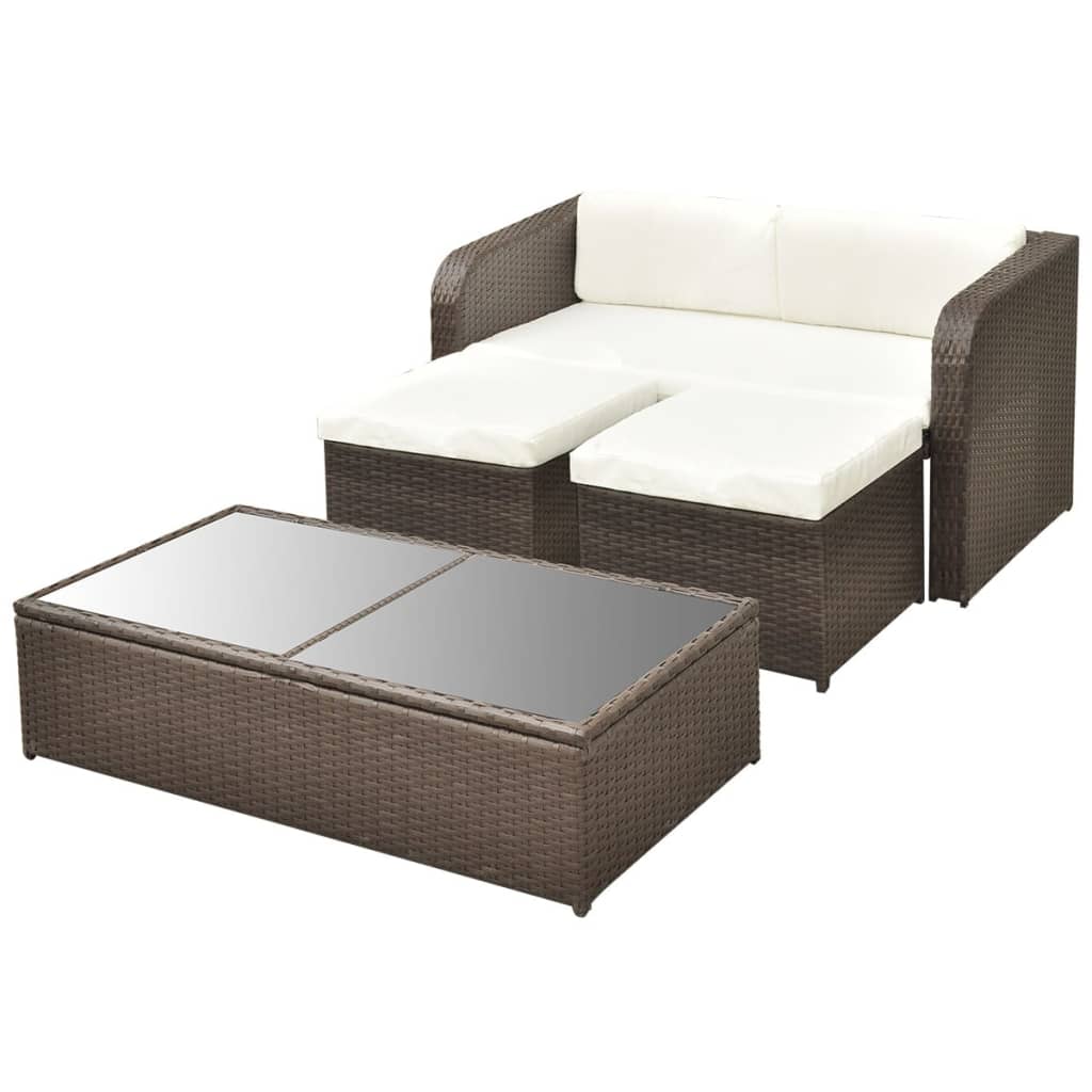 vidaXL 4-cz. zestaw wypoczynkowy do ogrodu, poduszki, rattan PE, brąz