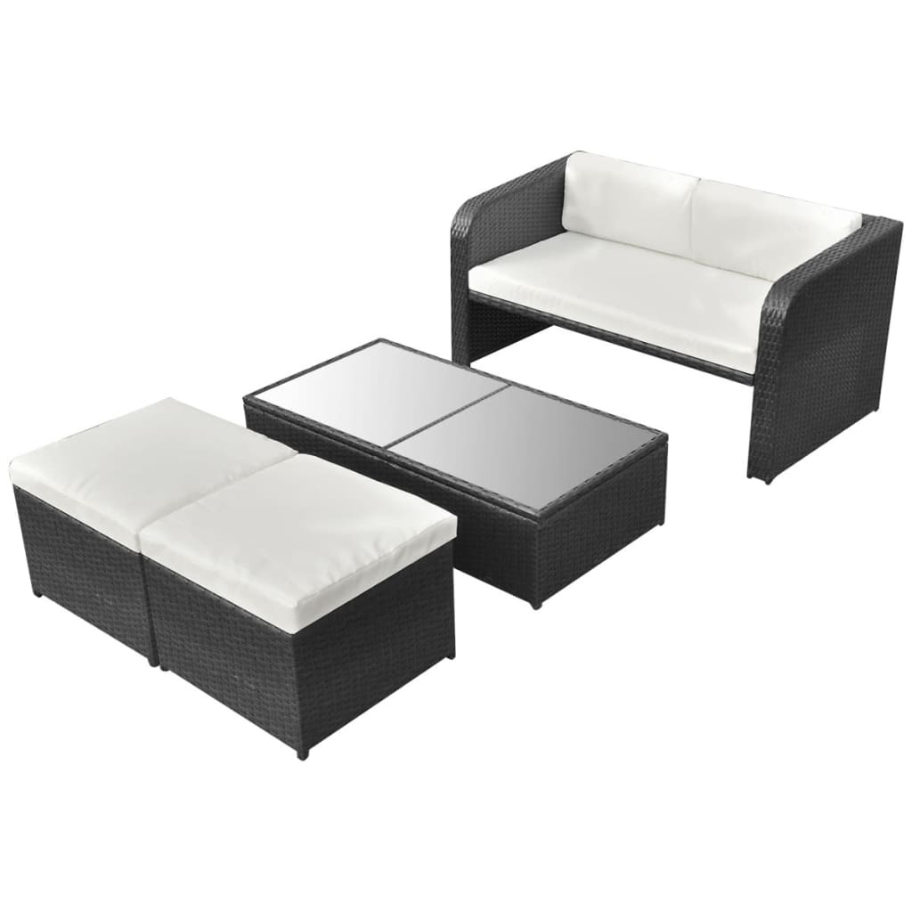 vidaXL 4-cz. zestaw wypoczynkowy do ogrodu, poduszki, rattan PE czarny