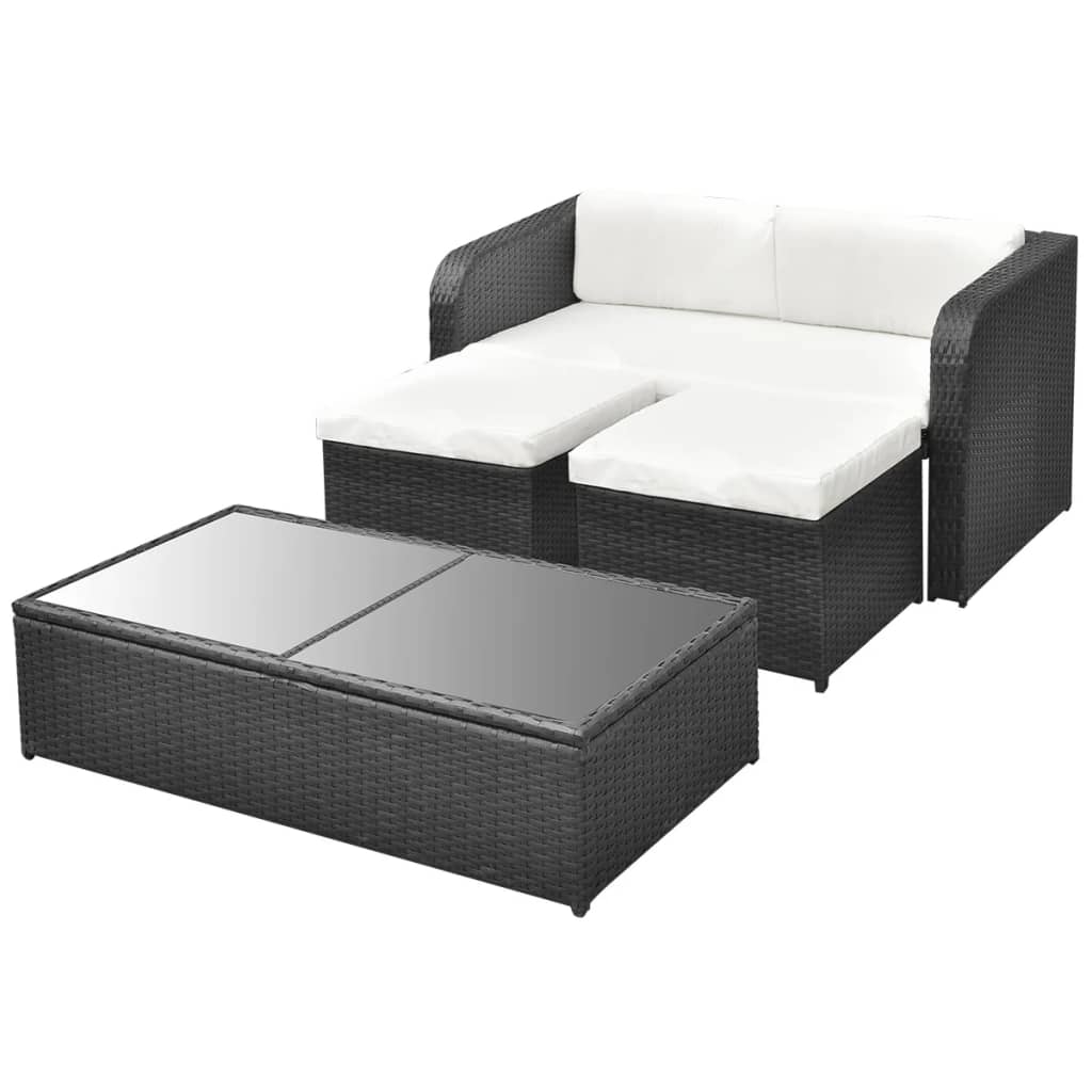 vidaXL 4-cz. zestaw wypoczynkowy do ogrodu, poduszki, rattan PE czarny