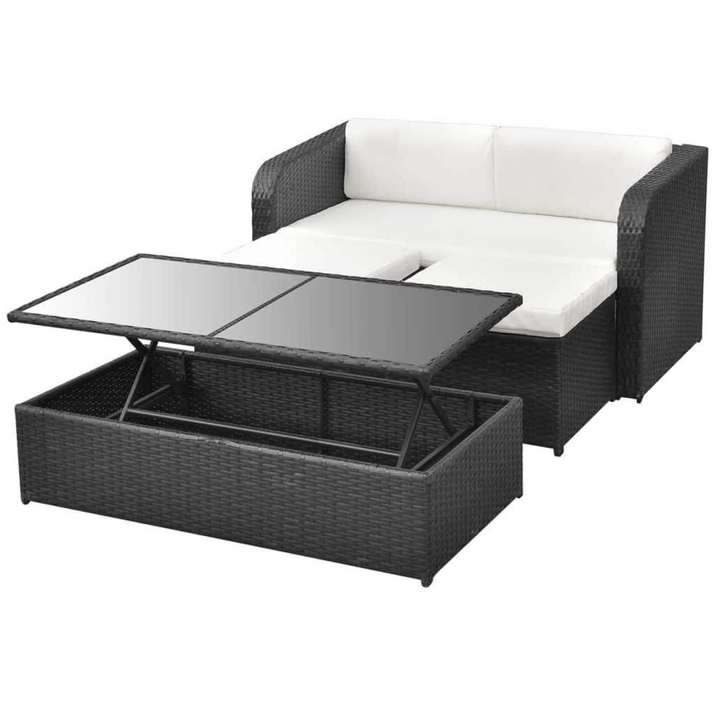 vidaXL 4-cz. zestaw wypoczynkowy do ogrodu, poduszki, rattan PE czarny