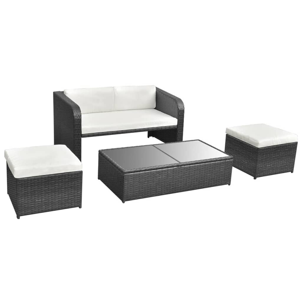 vidaXL 4-cz. zestaw wypoczynkowy do ogrodu, poduszki, rattan PE czarny