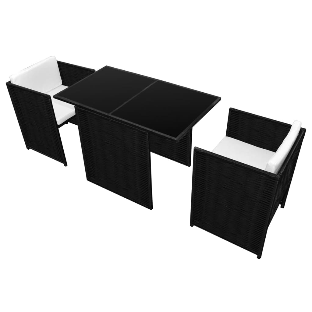 vidaXL 3-cz. zestaw mebli bistro z poduszkami, rattan PE, czarny