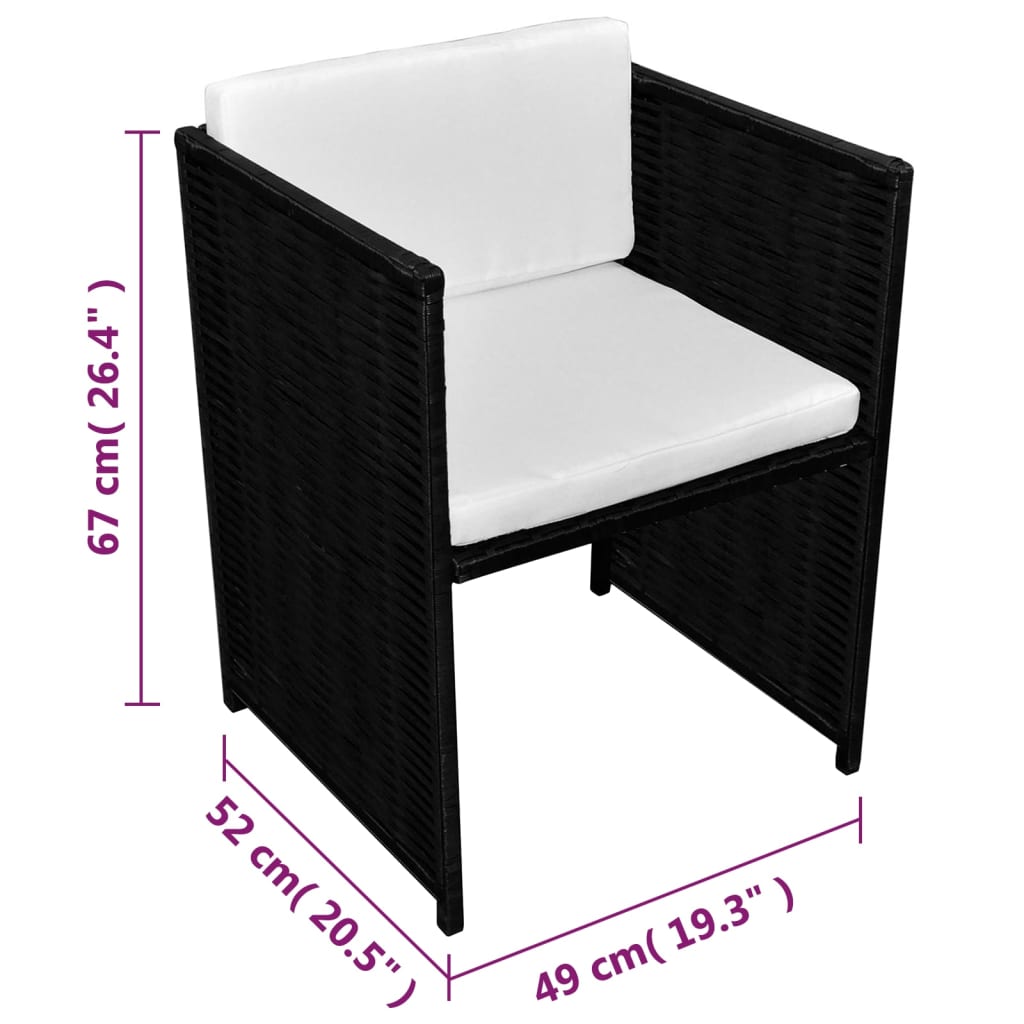 vidaXL 3-cz. zestaw mebli bistro z poduszkami, rattan PE, czarny