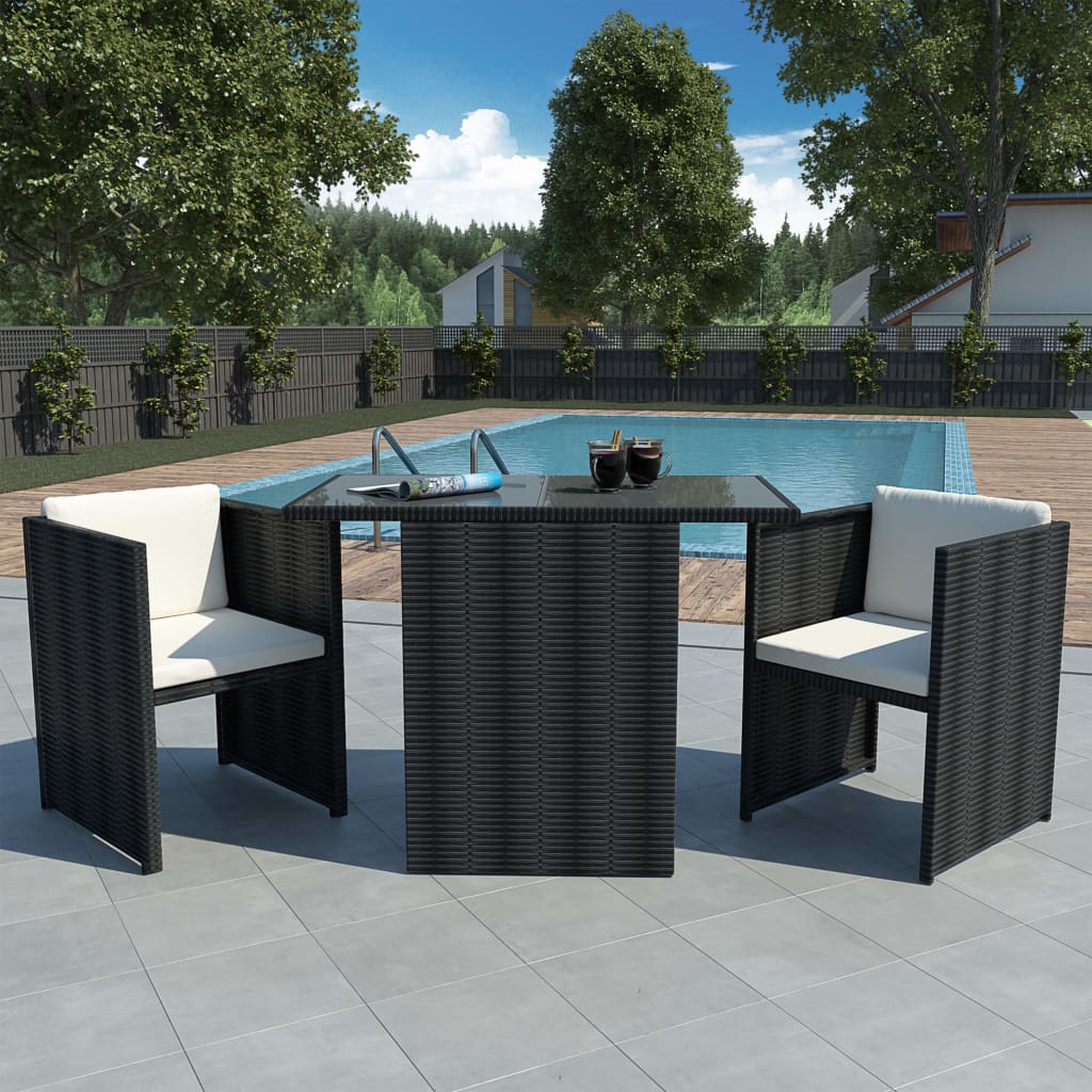 vidaXL 3-cz. zestaw mebli bistro z poduszkami, rattan PE, czarny
