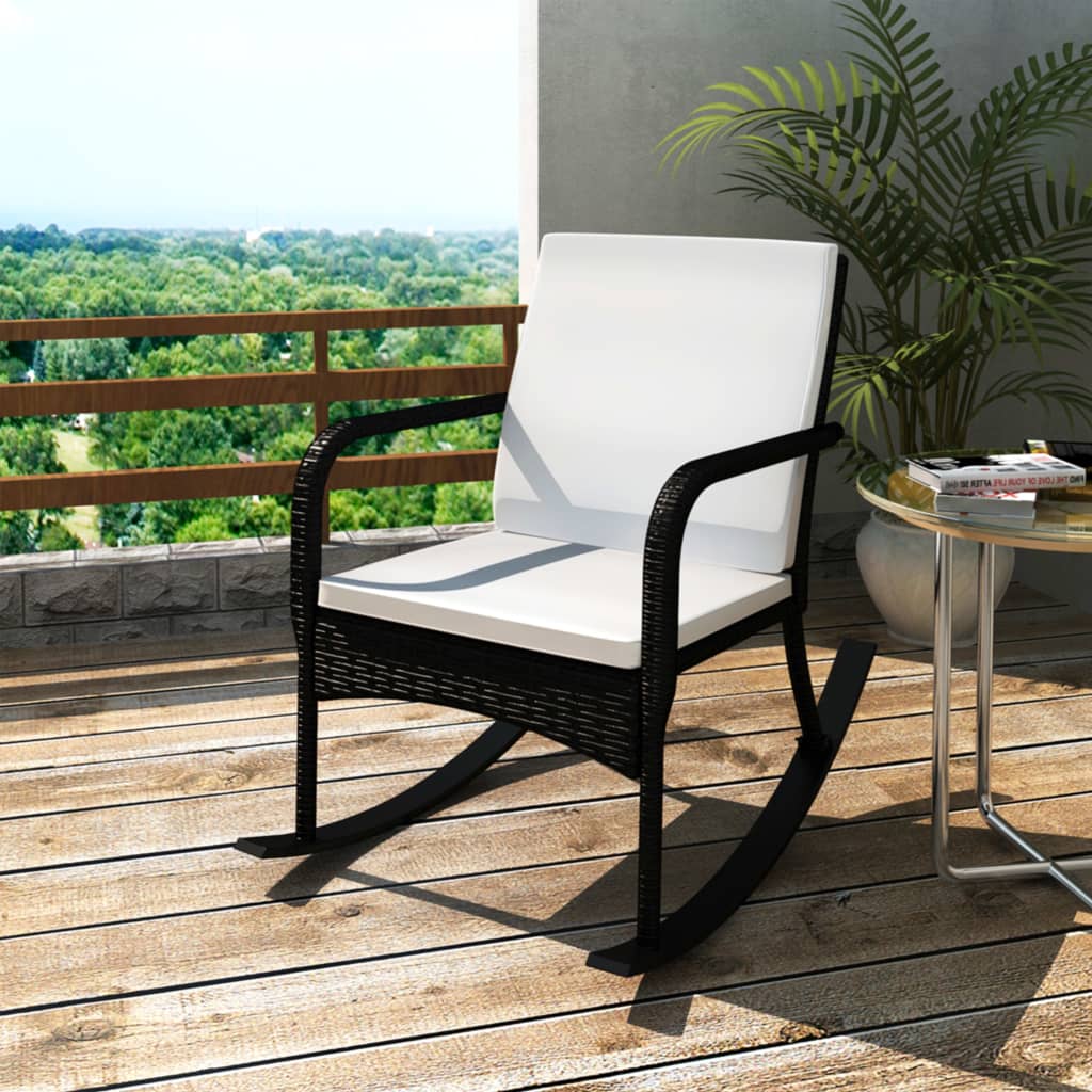 vidaXL Ogrodowy fotel bujany, czarny, rattan PE