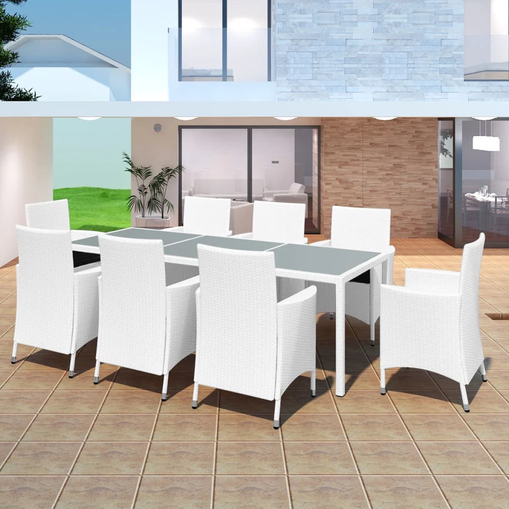 vidaXL 9-cz. zestaw mebli ogrodowych, rattan PE, kremowa biel