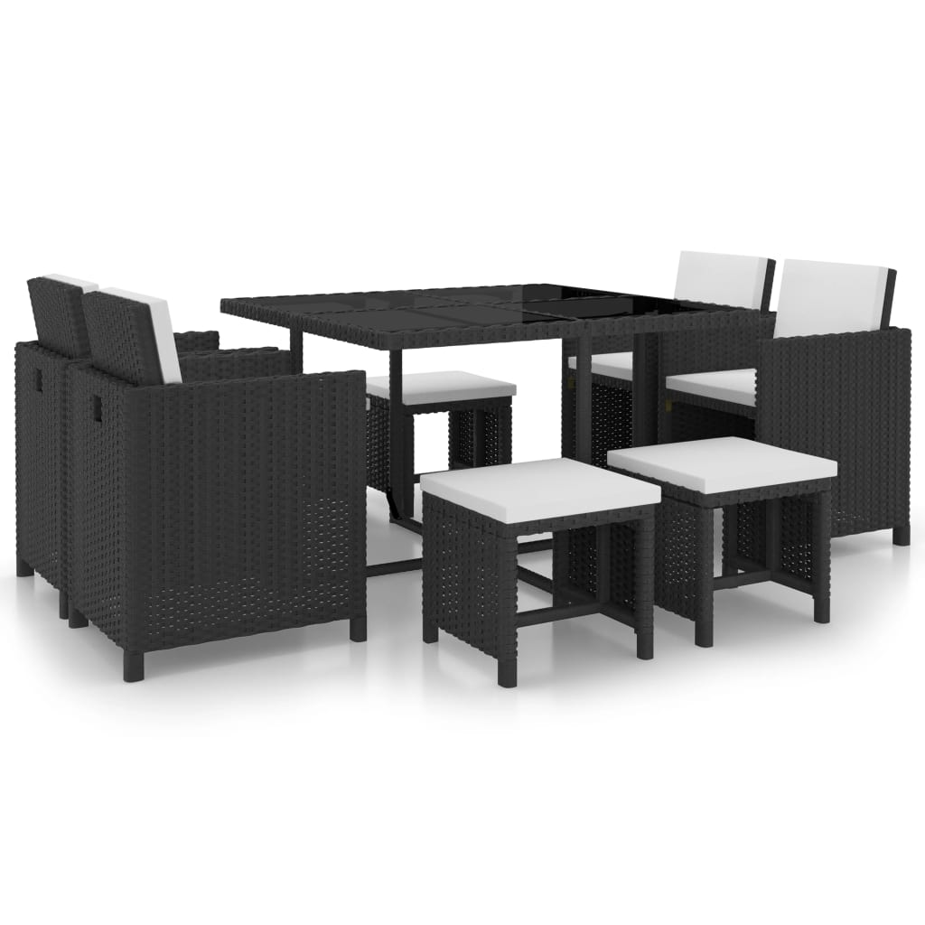 vidaXL 9-cz. zestaw mebli ogrodowych z poduszkami, rattan PE, czarny