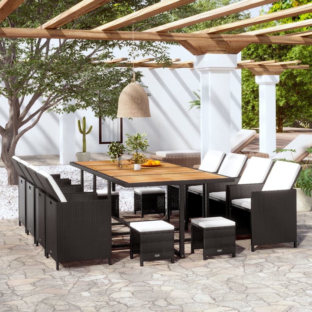 vidaXL 13-cz. zestaw mebli ogrodowych, rattan PE i akacja, czarny