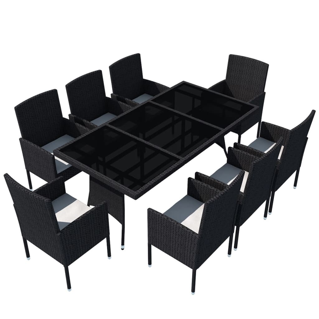 vidaXL 9-cz. zestaw mebli ogrodowych z poduszkami, rattan PE, czarny