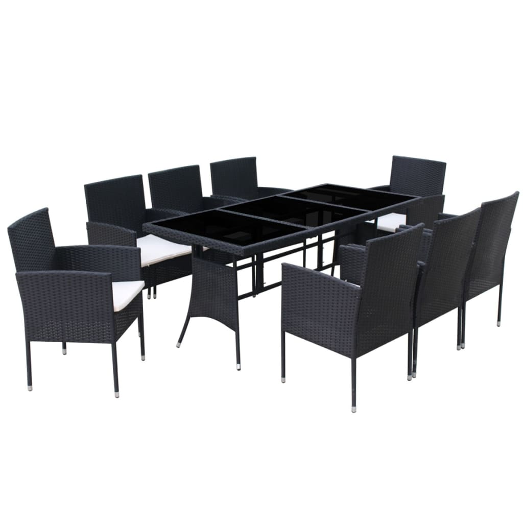 vidaXL 9-cz. zestaw mebli ogrodowych z poduszkami, rattan PE, czarny
