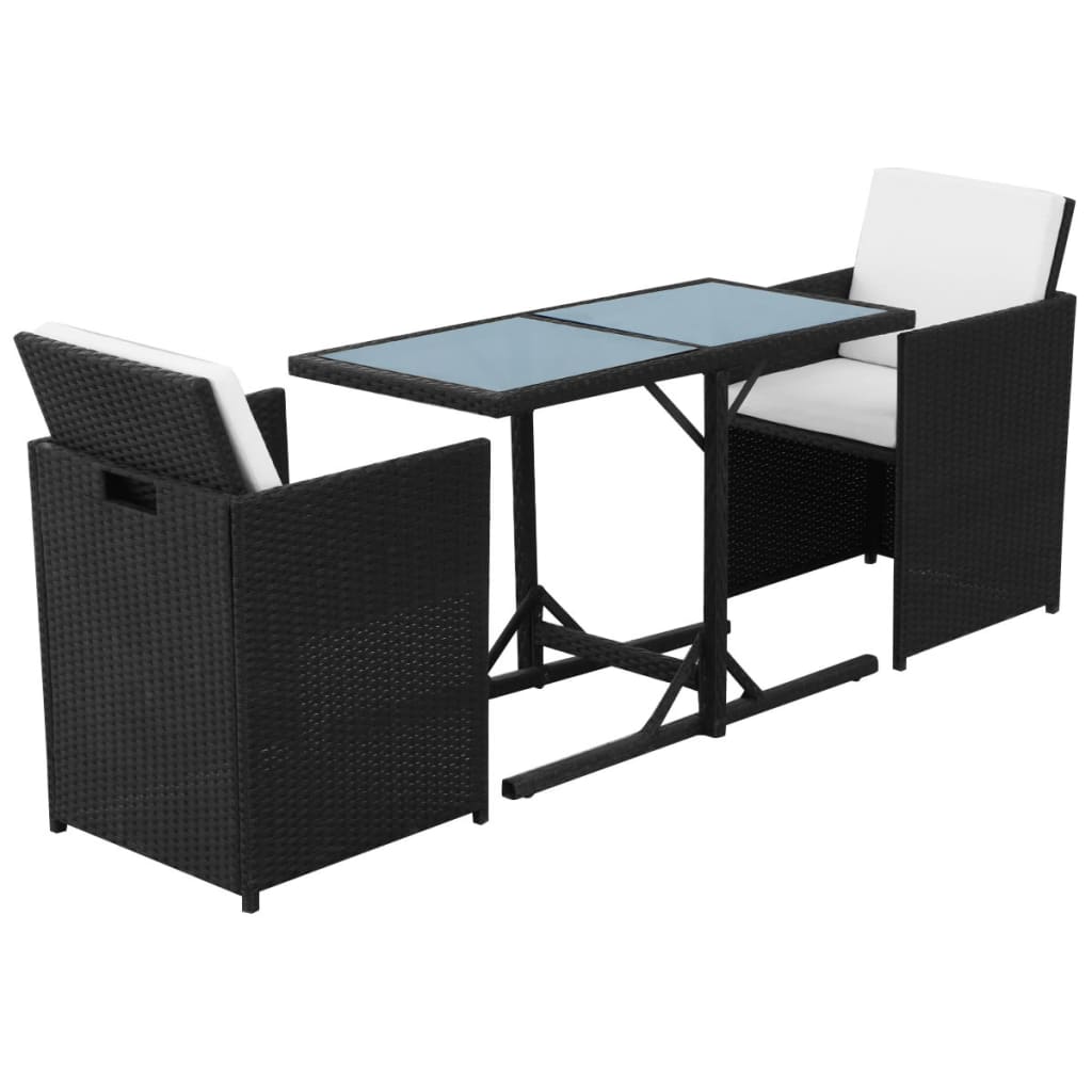 vidaXL 3-cz. zestaw mebli bistro z poduszkami, rattan PE, czarny