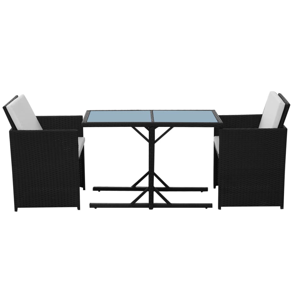 vidaXL 3-cz. zestaw mebli bistro z poduszkami, rattan PE, czarny
