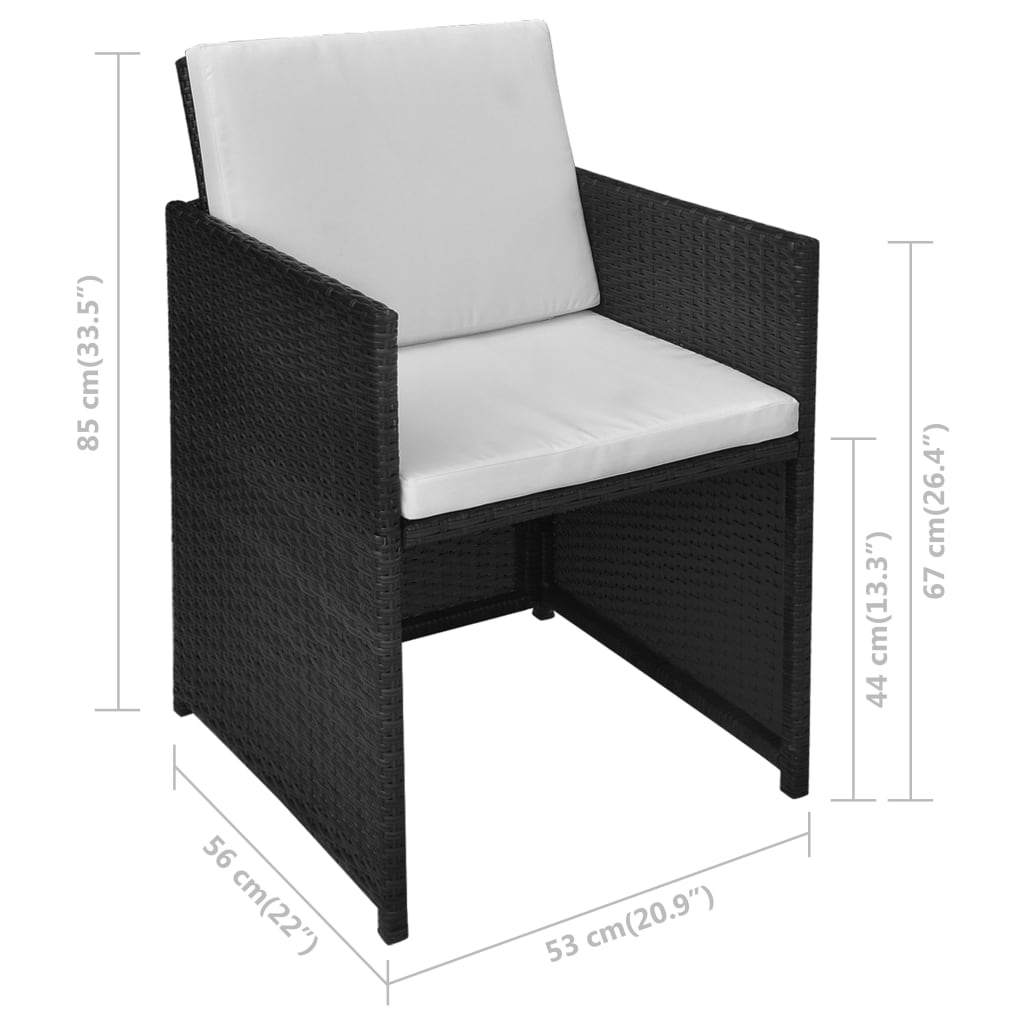 vidaXL 3-cz. zestaw mebli bistro z poduszkami, rattan PE, czarny