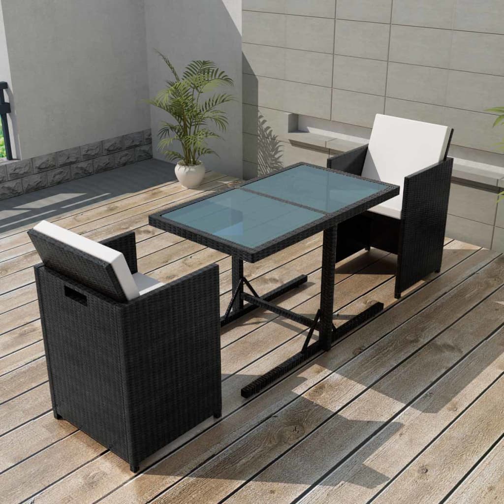 vidaXL 3-cz. zestaw mebli bistro z poduszkami, rattan PE, czarny