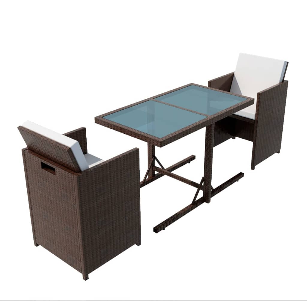 vidaXL 3-cz. zestaw mebli bistro z poduszkami, rattan PE, brązowy